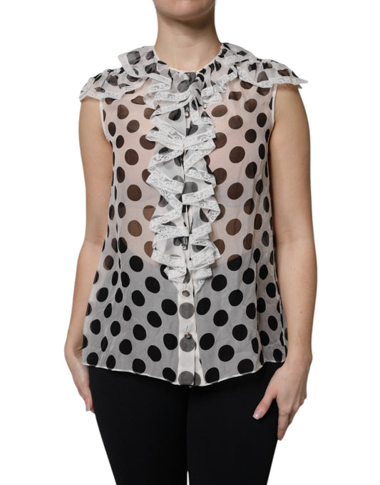 Dolce & Gabbana White Black Polka Dot Cotton Sleeveless Top – IT36 | XS par Dolce & Gabbana | Disponible sur Sandy Store ByNet