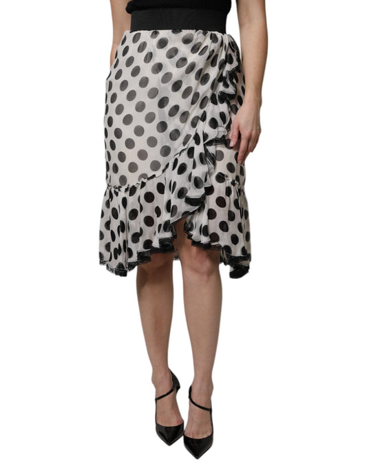Dolce & Gabbana White Black Polka Dots Knee Length Skirt – IT36 | XS par Dolce & Gabbana | Disponible sur Sandy Store ByNet