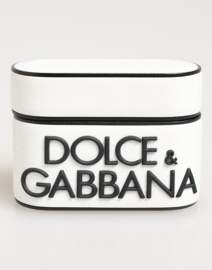Dolce & Gabbana White Black Rubber Logo Embossed Accessory Airpods Case – par Dolce & Gabbana | Disponible sur Sandy Store ByNet
