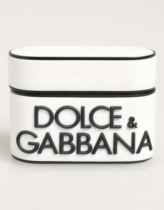 Dolce & Gabbana White Black Rubber Logo Embossed Accessory Airpods Case – par Dolce & Gabbana | Disponible sur Sandy Store ByNet
