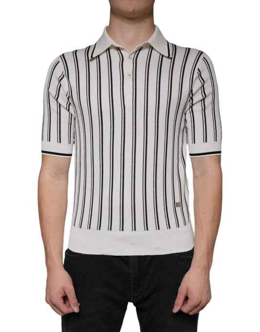 Dolce & Gabbana White Black Stripe Polo Short Sleeve T-shirt – IT44 | XS par Dolce & Gabbana | Disponible sur Sandy Store ByNet