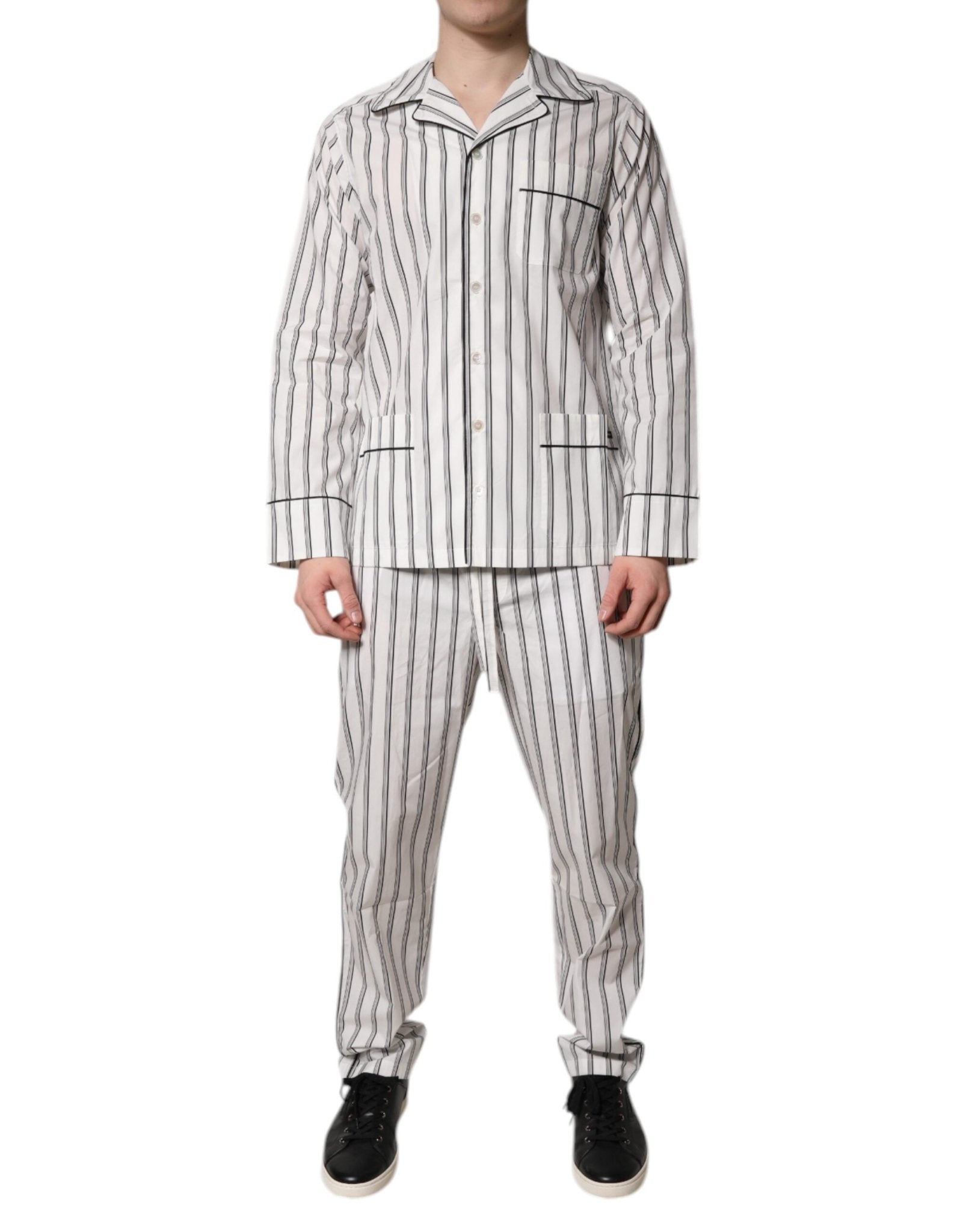 Dolce & Gabbana White Black Stripes Cotton Men Pajama Set Sleepwear – IT39 | S par Dolce & Gabbana | Disponible sur Sandy Store ByNet