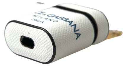 Dolce & Gabbana White Blue Calf Leather Logo Print Strap Airpods Case – par Dolce & Gabbana | Disponible sur Sandy Store ByNet