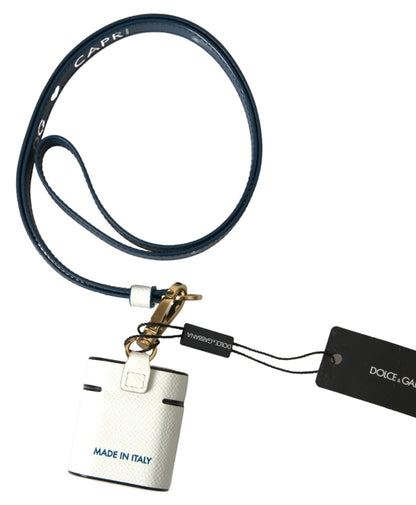 Dolce & Gabbana White Blue Calf Leather Logo Print Strap Airpods Case – par Dolce & Gabbana | Disponible sur Sandy Store ByNet