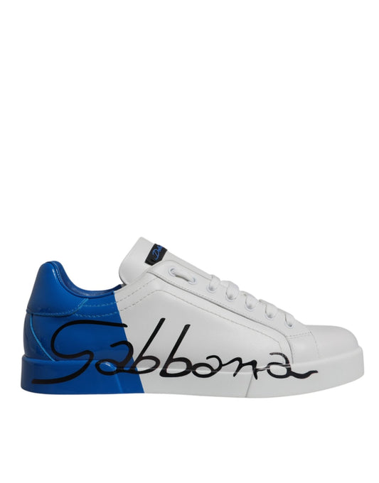 Dolce & Gabbana White Blue Leather Logo Low Top Sneakers Shoes – EU41/US8 par Dolce & Gabbana | Disponible sur Sandy Store ByNet