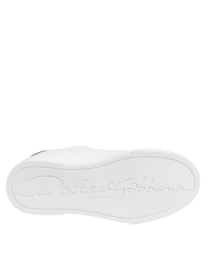 Dolce & Gabbana White Blue Leather Low Top Sneakers Shoes – EU35/US4.5 par Dolce & Gabbana | Disponible sur Sandy Store ByNet