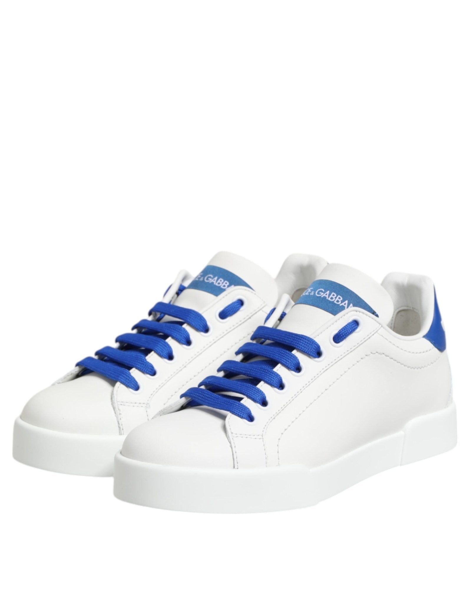 Dolce & Gabbana White Blue Leather Low Top Sneakers Shoes – EU35/US4.5 par Dolce & Gabbana | Disponible sur Sandy Store ByNet