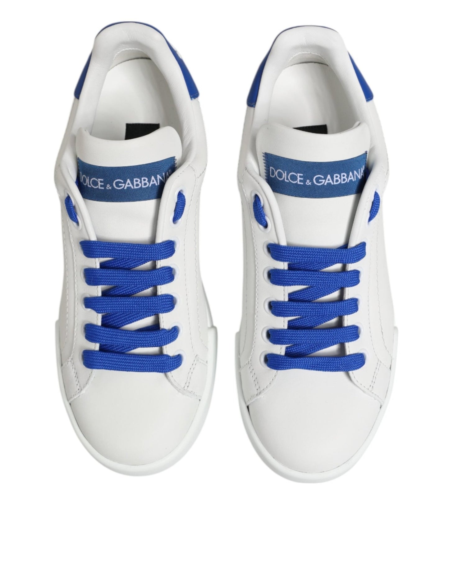 Dolce & Gabbana White Blue Leather Low Top Sneakers Shoes – EU35/US4.5 par Dolce & Gabbana | Disponible sur Sandy Store ByNet