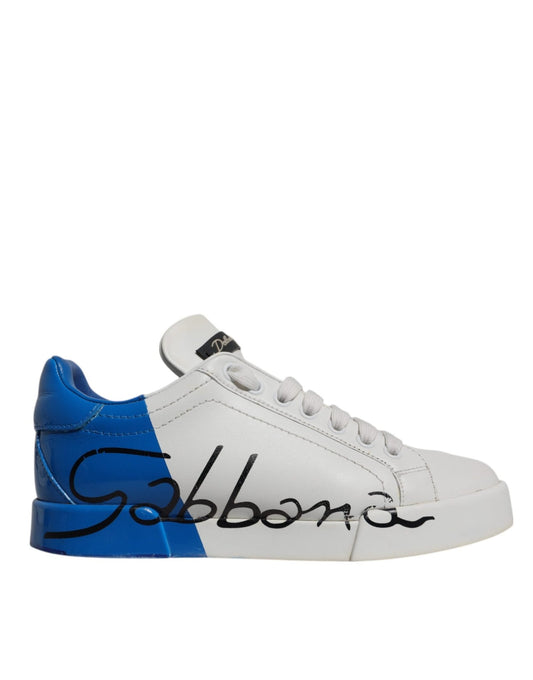 Dolce & Gabbana White Blue Logo Portofino Sneakers Shoes - Sandy Store ByNet