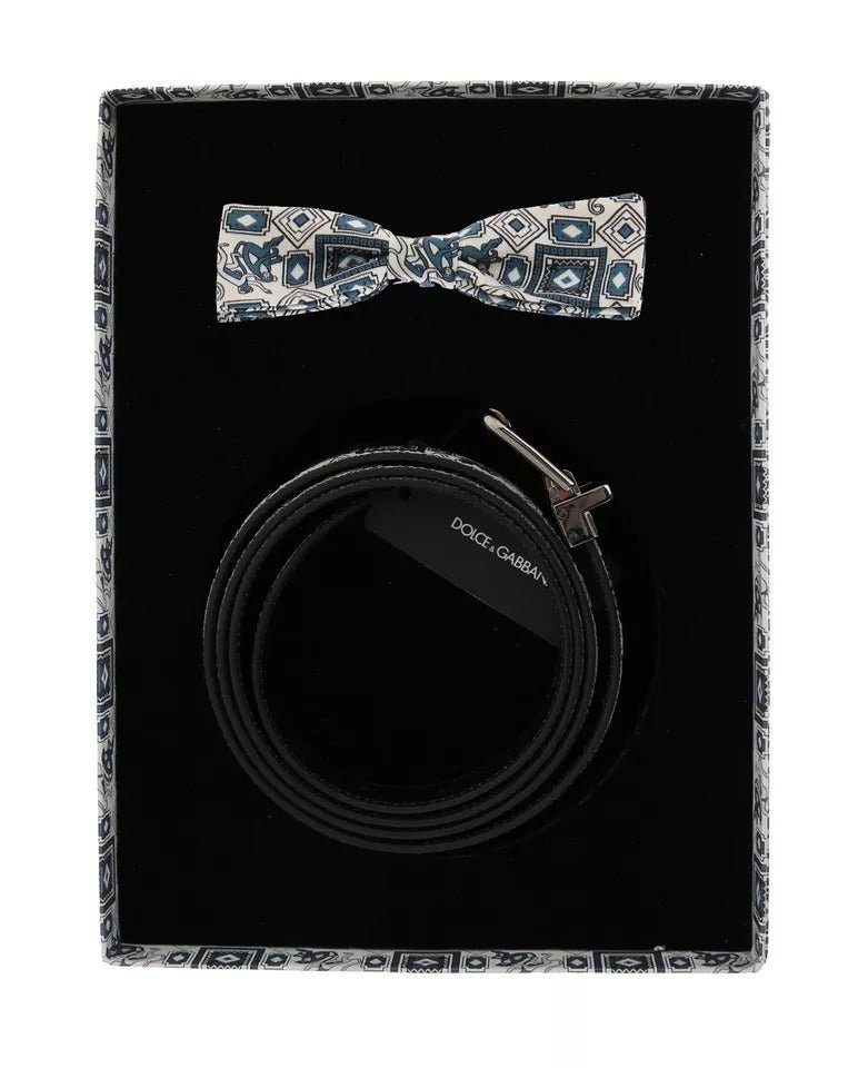 Dolce & Gabbana White Blue Silk Bowtie Leather Belt Gift Box Set – 115 cm / 46 Inches par Dolce & Gabbana | Disponible sur Sandy Store ByNet