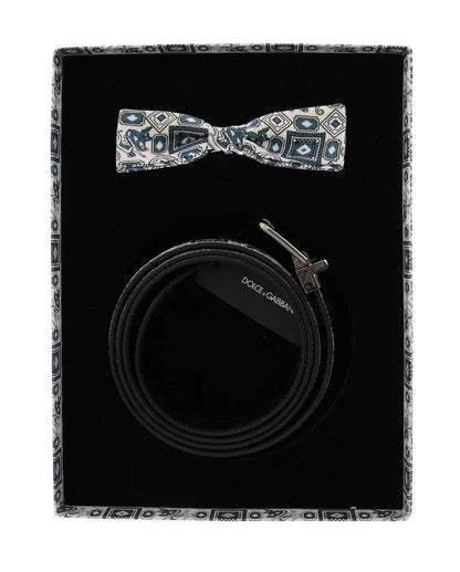 Dolce & Gabbana White Blue Silk Bowtie Leather Belt Gift Box Set – 115 cm / 46 Inches par Dolce & Gabbana | Disponible sur Sandy Store ByNet