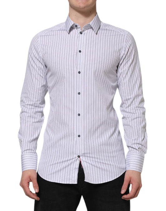 Dolce & Gabbana White Blue Striped Cotton GOLD Formal Shirt – IT39 | S par Dolce & Gabbana | Disponible sur Sandy Store ByNet