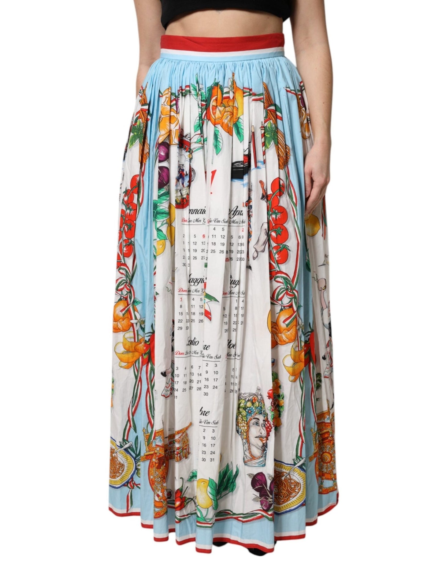 Dolce & Gabbana White Calendar Print Cotton Gathered Maxi Skirt – IT36|XXS par Dolce & Gabbana | Disponible sur Sandy Store ByNet