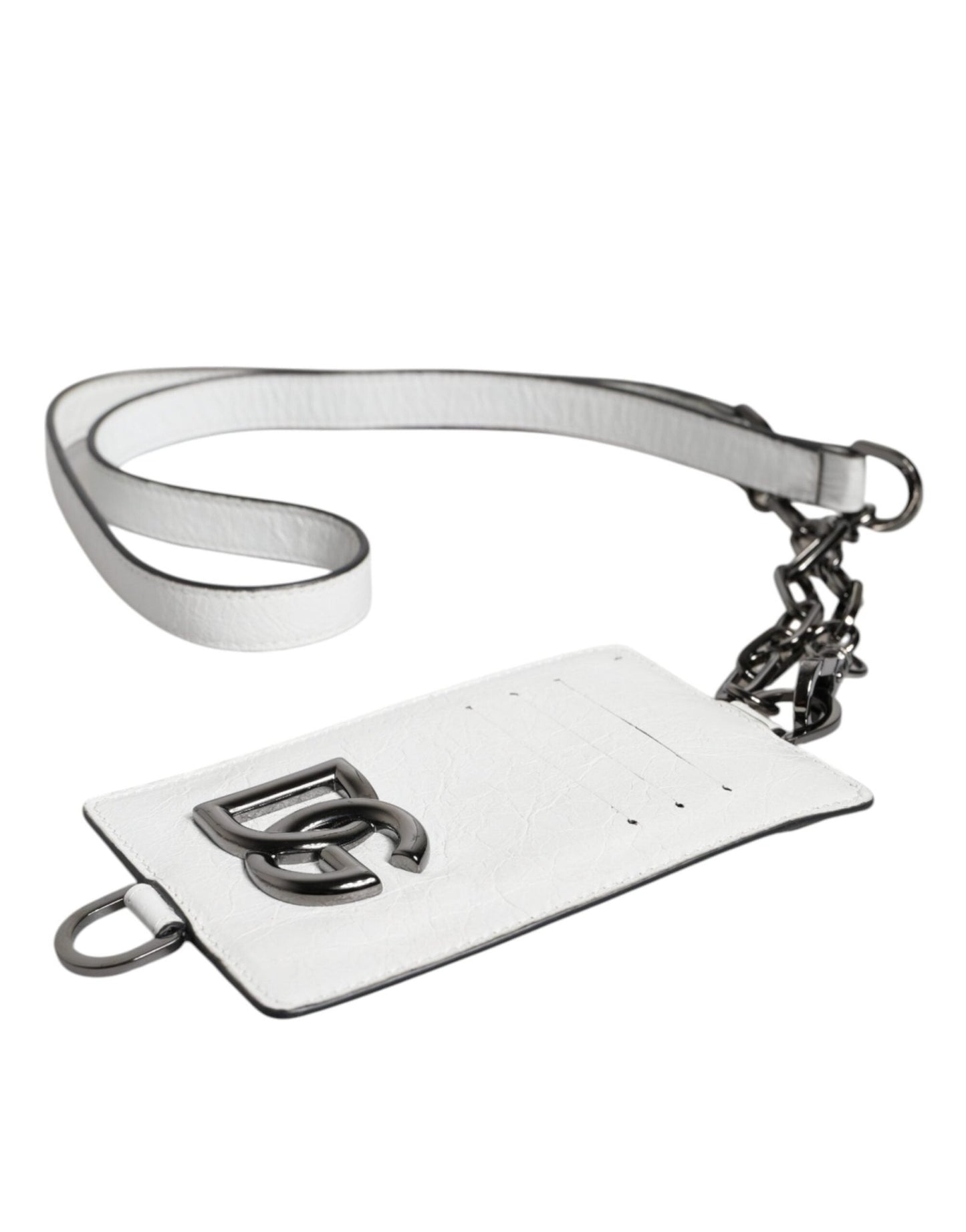 Dolce & Gabbana White Calf Leather Lanyard Logo Card Holder Wallet – par Dolce & Gabbana | Disponible sur Sandy Store ByNet