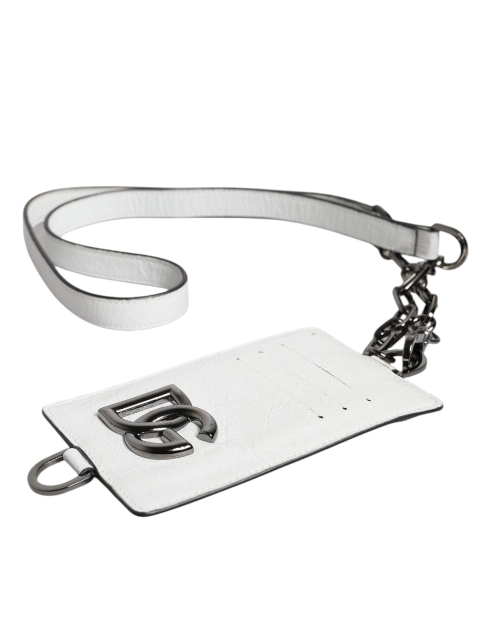 Dolce & Gabbana White Calf Leather Lanyard Logo Card Holder Wallet – par Dolce & Gabbana | Disponible sur Sandy Store ByNet