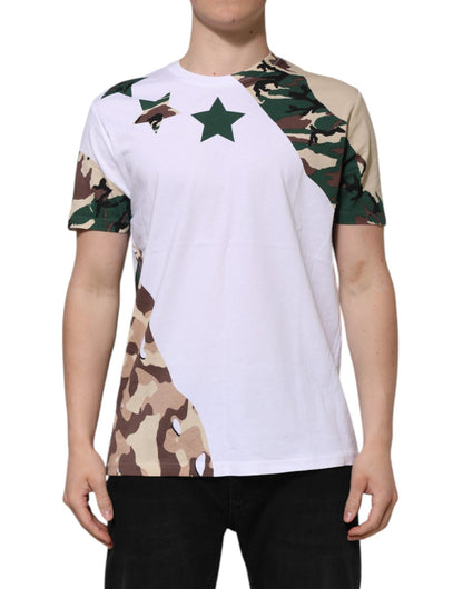 Dolce & Gabbana White Camouflage Cotton Men Crew Neck T-shirt – IT44 | XS par Dolce & Gabbana | Disponible sur Sandy Store ByNet