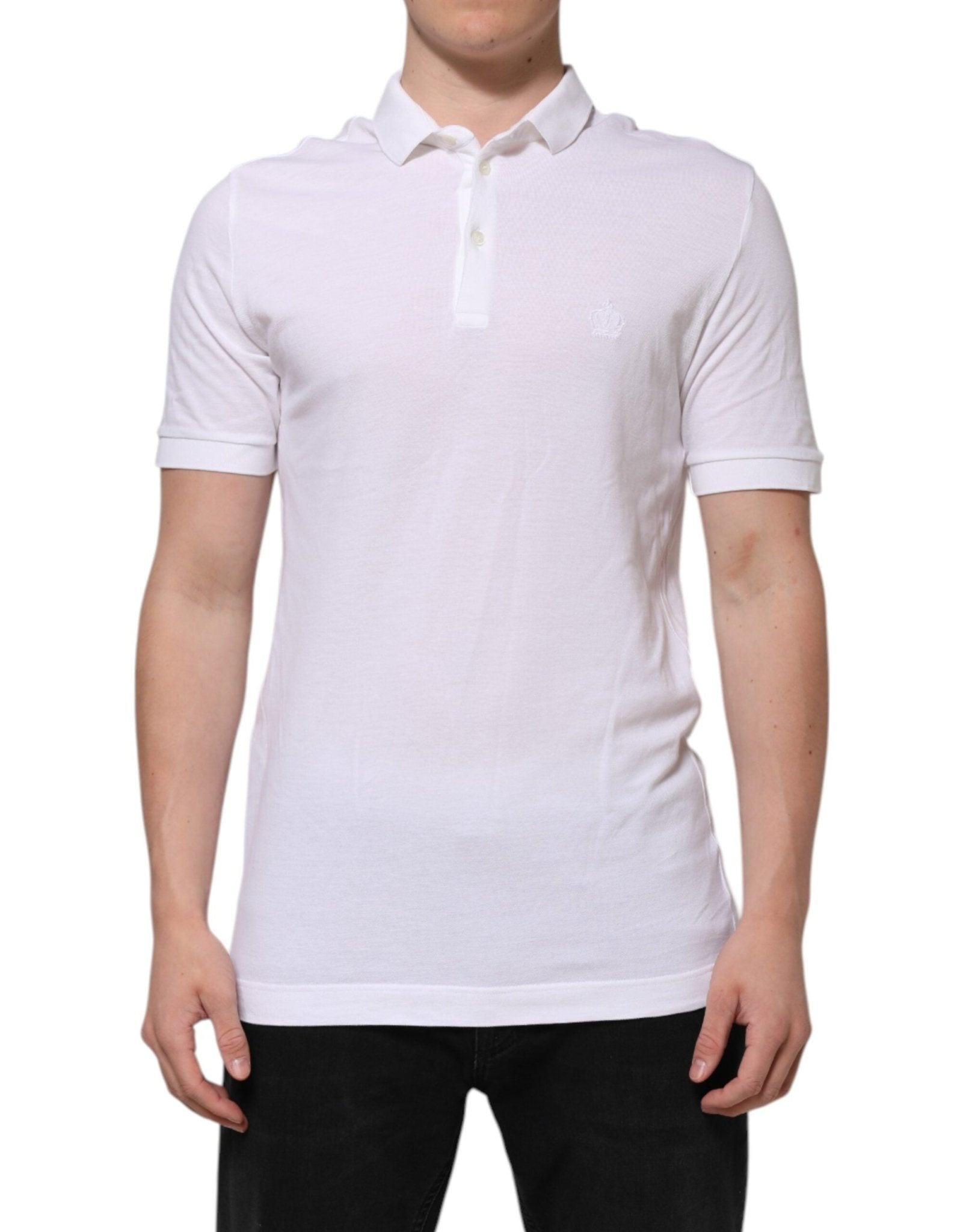 Dolce & Gabbana White Collared Men Short Sleeve Crown T-shirt – IT50 | L par Dolce & Gabbana | Disponible sur Sandy Store ByNet