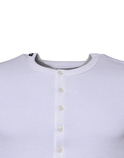 Dolce & Gabbana White Cotton Buttoned Men Pullover Sweater - Sandy Store ByNet
