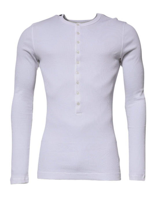 Dolce & Gabbana White Cotton Buttoned Men Pullover Sweater - Sandy Store ByNet