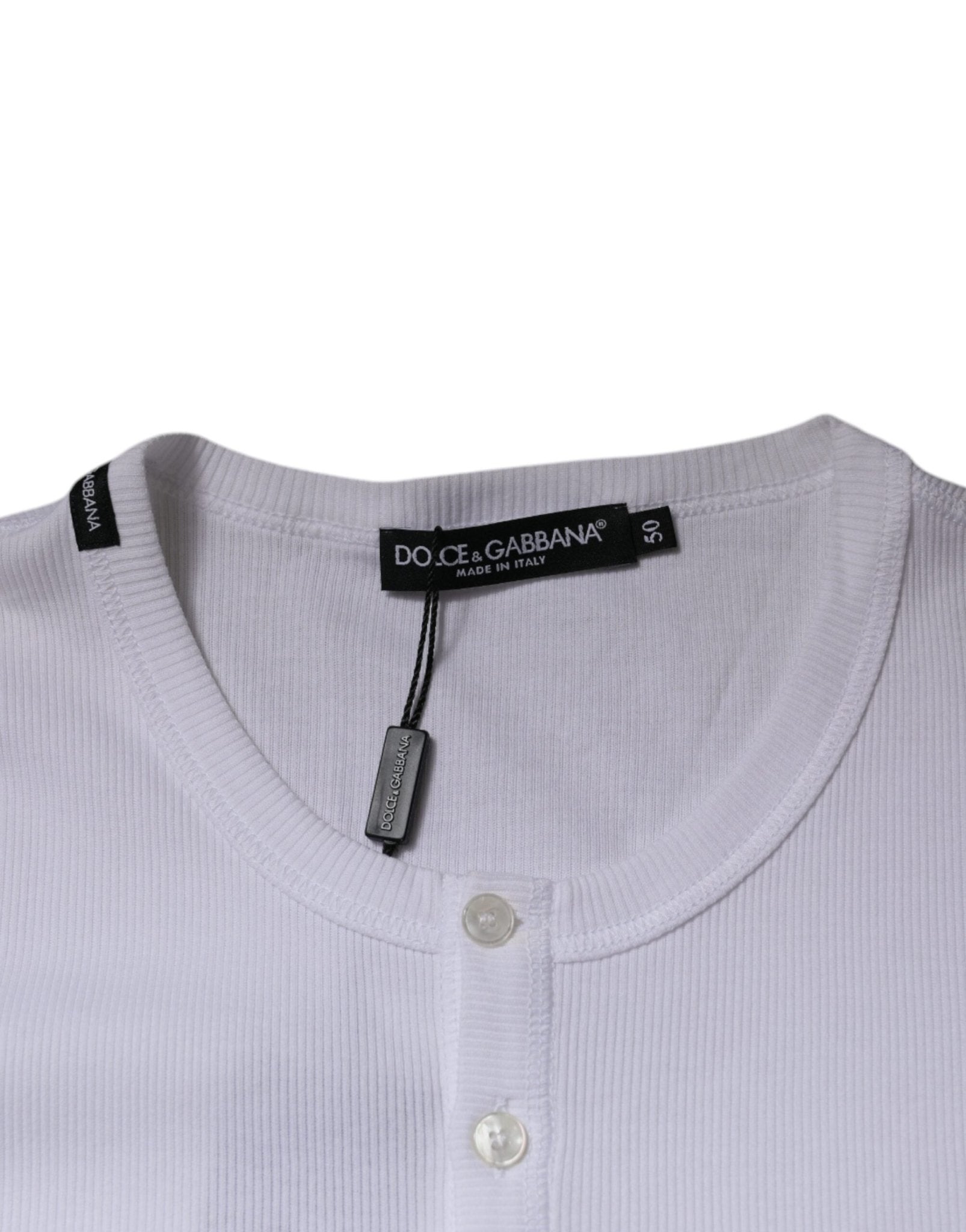 Dolce & Gabbana White Cotton Buttoned Men Pullover Sweater - Sandy Store ByNet