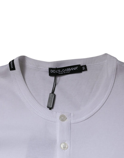 Dolce & Gabbana White Cotton Buttoned Men Pullover Sweater - Sandy Store ByNet