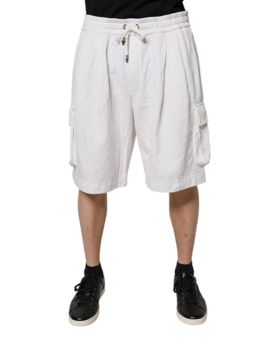 Dolce & Gabbana White Cotton Cargo Bermuda Sweatshorts Shorts - Sandy Store ByNet