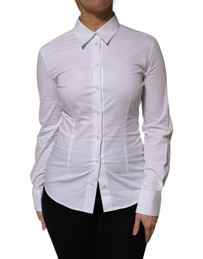 Dolce & Gabbana White Cotton Collared Long Sleeves Shirt Top – IT38 | XS par Dolce & Gabbana | Disponible sur Sandy Store ByNet