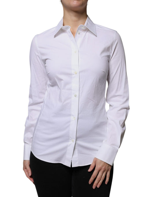 Dolce & Gabbana White Cotton Collared Long Sleeves Shirt Top – IT42|M par Dolce & Gabbana | Disponible sur Sandy Store ByNet