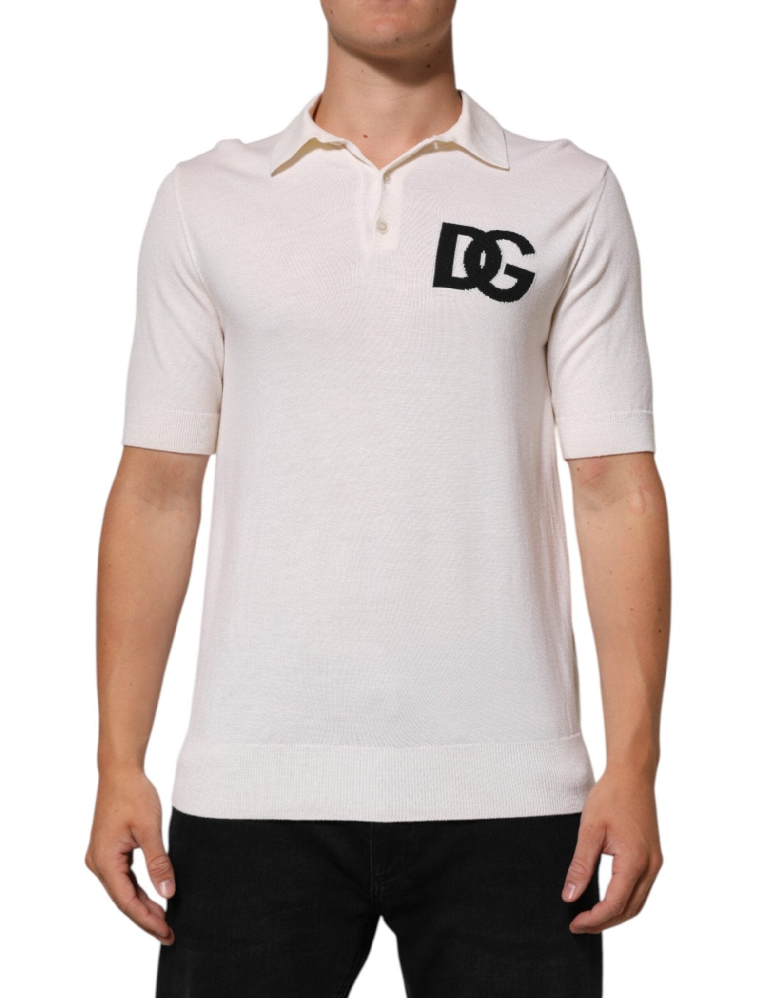 Dolce & Gabbana White Cotton Collared Short Sleeves T-shirt – IT48 | M par Dolce & Gabbana | Disponible sur Sandy Store ByNet