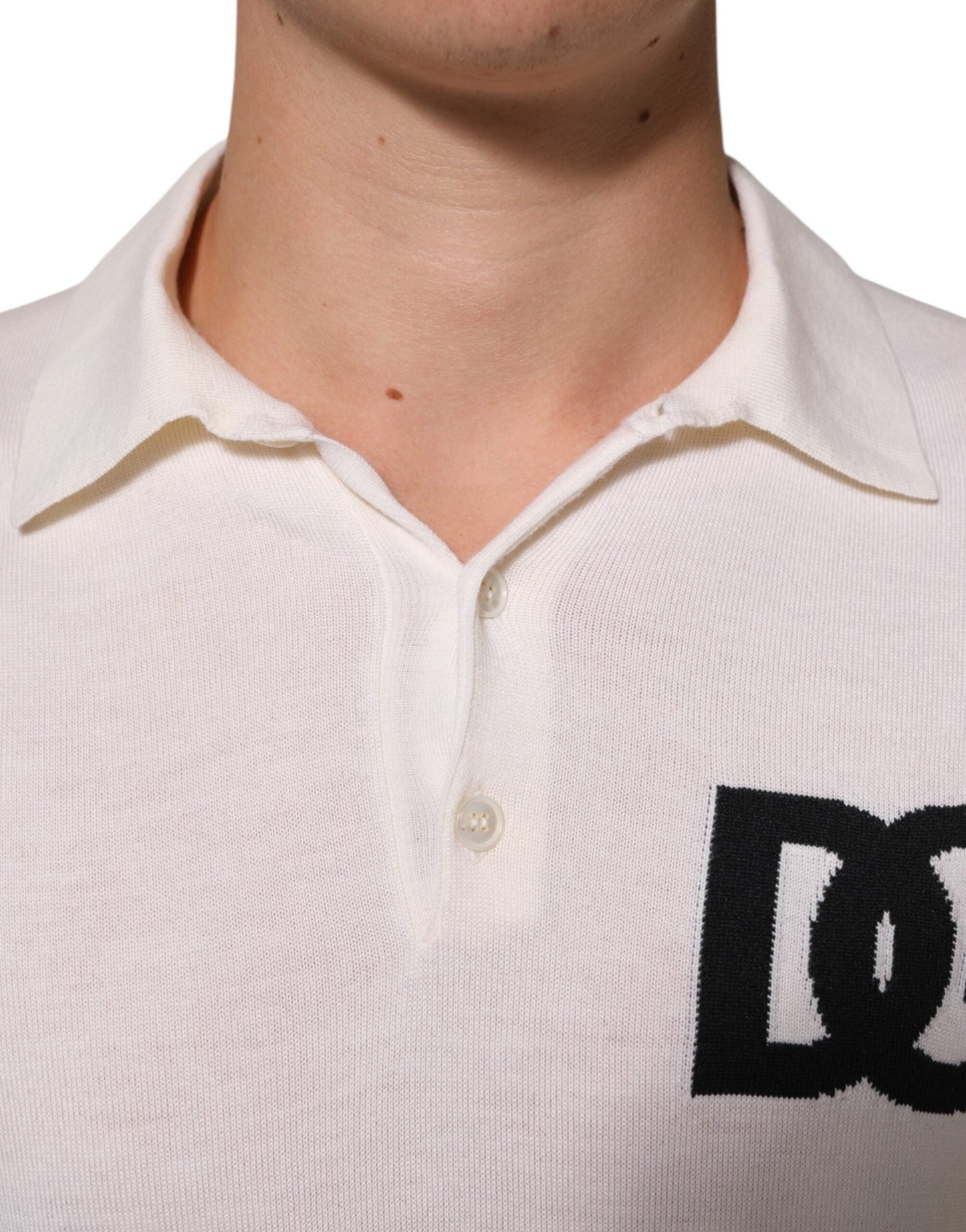 Dolce & Gabbana White Cotton Collared Short Sleeves T-shirt – IT48 | M par Dolce & Gabbana | Disponible sur Sandy Store ByNet