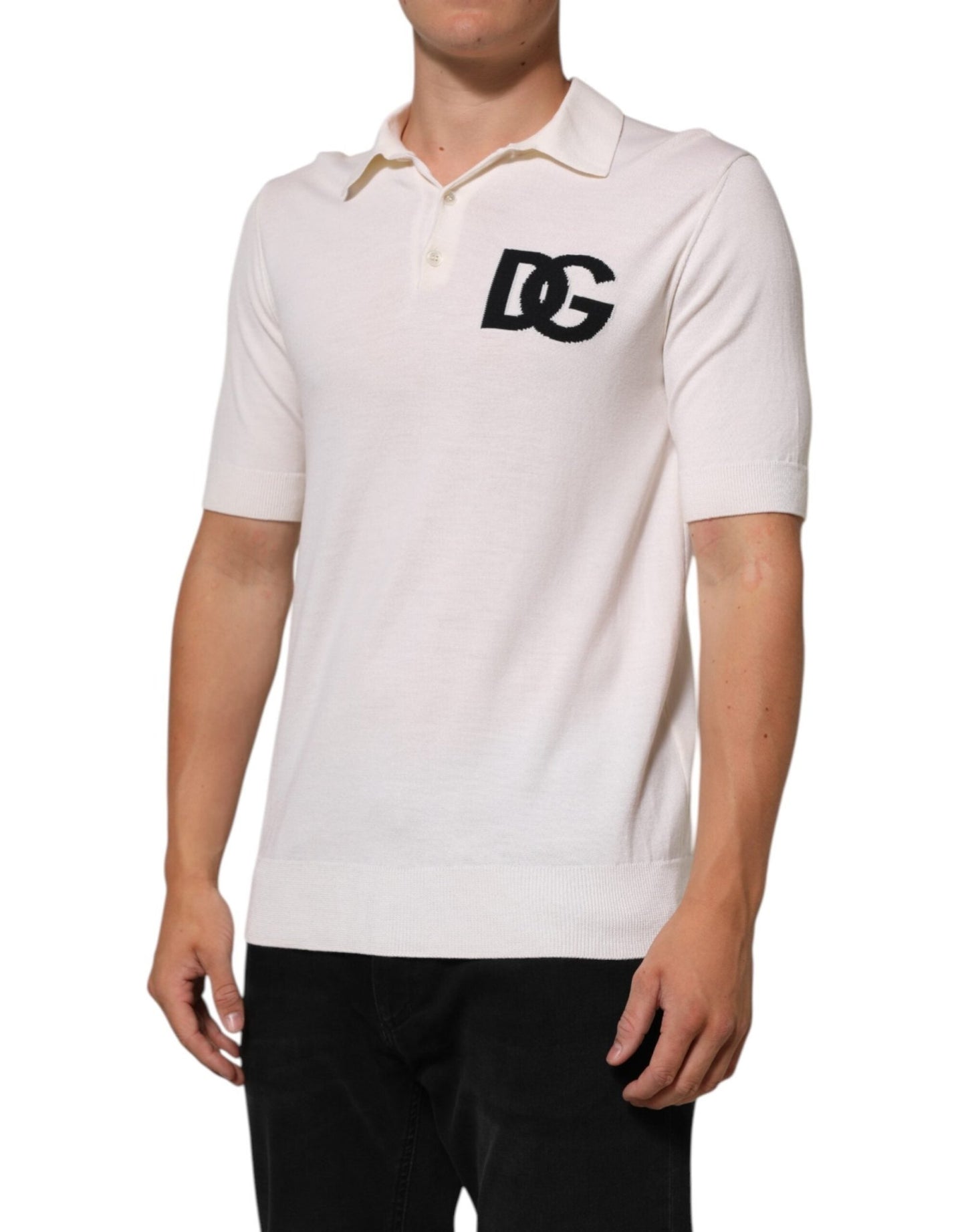 Dolce & Gabbana White Cotton Collared Short Sleeves T-shirt – IT48 | M par Dolce & Gabbana | Disponible sur Sandy Store ByNet