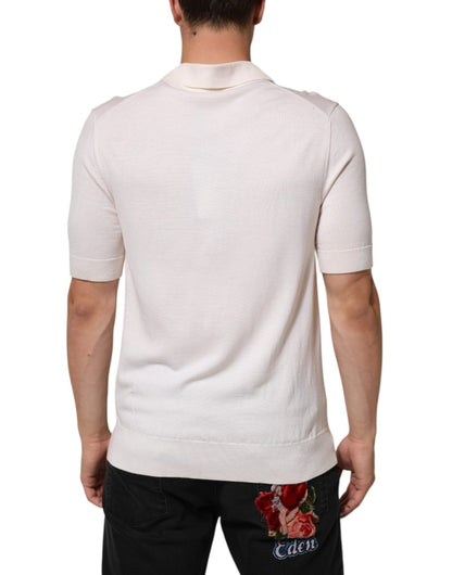 Dolce & Gabbana White Cotton Collared Short Sleeves T-shirt – IT48 | M par Dolce & Gabbana | Disponible sur Sandy Store ByNet