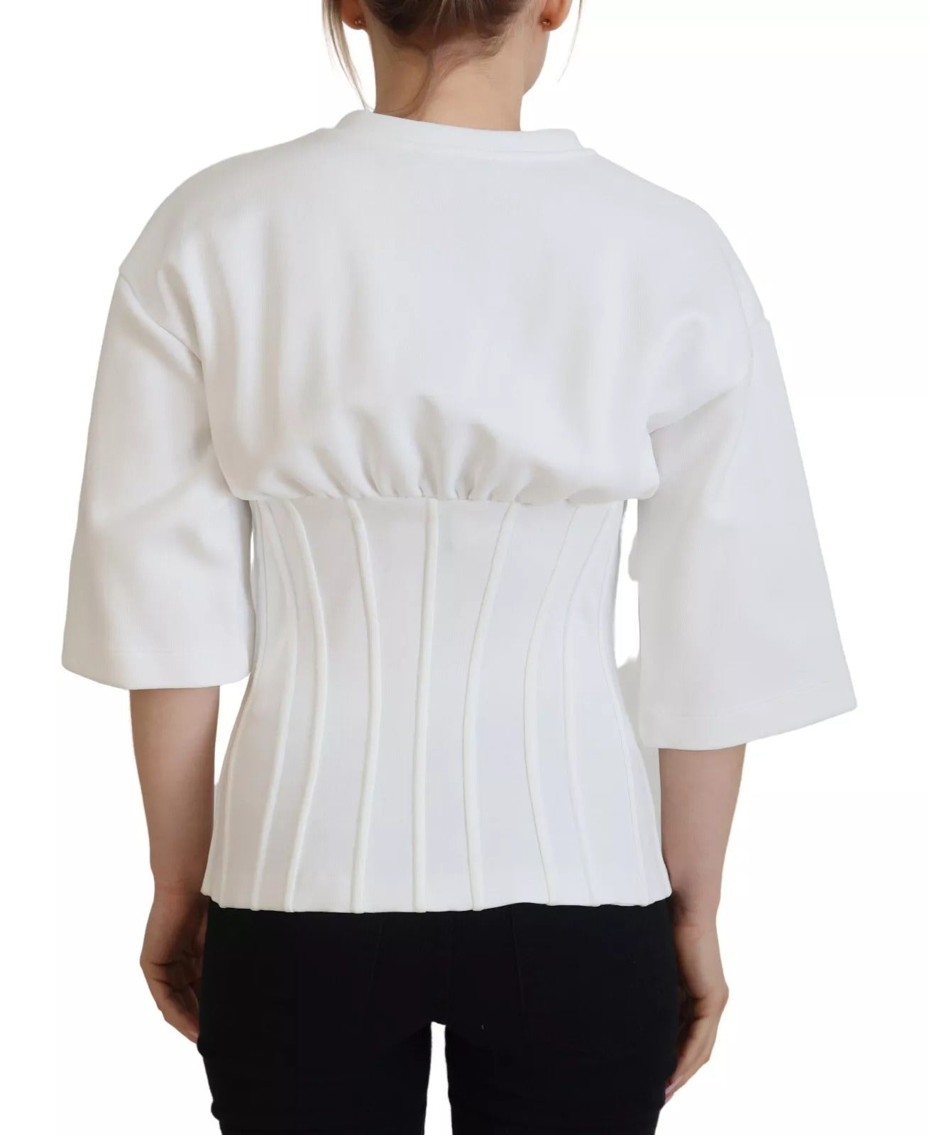 Dolce & Gabbana White Cotton Corset Stretch Top T-shirt – IT40|S par Dolce & Gabbana | Disponible sur Sandy Store ByNet