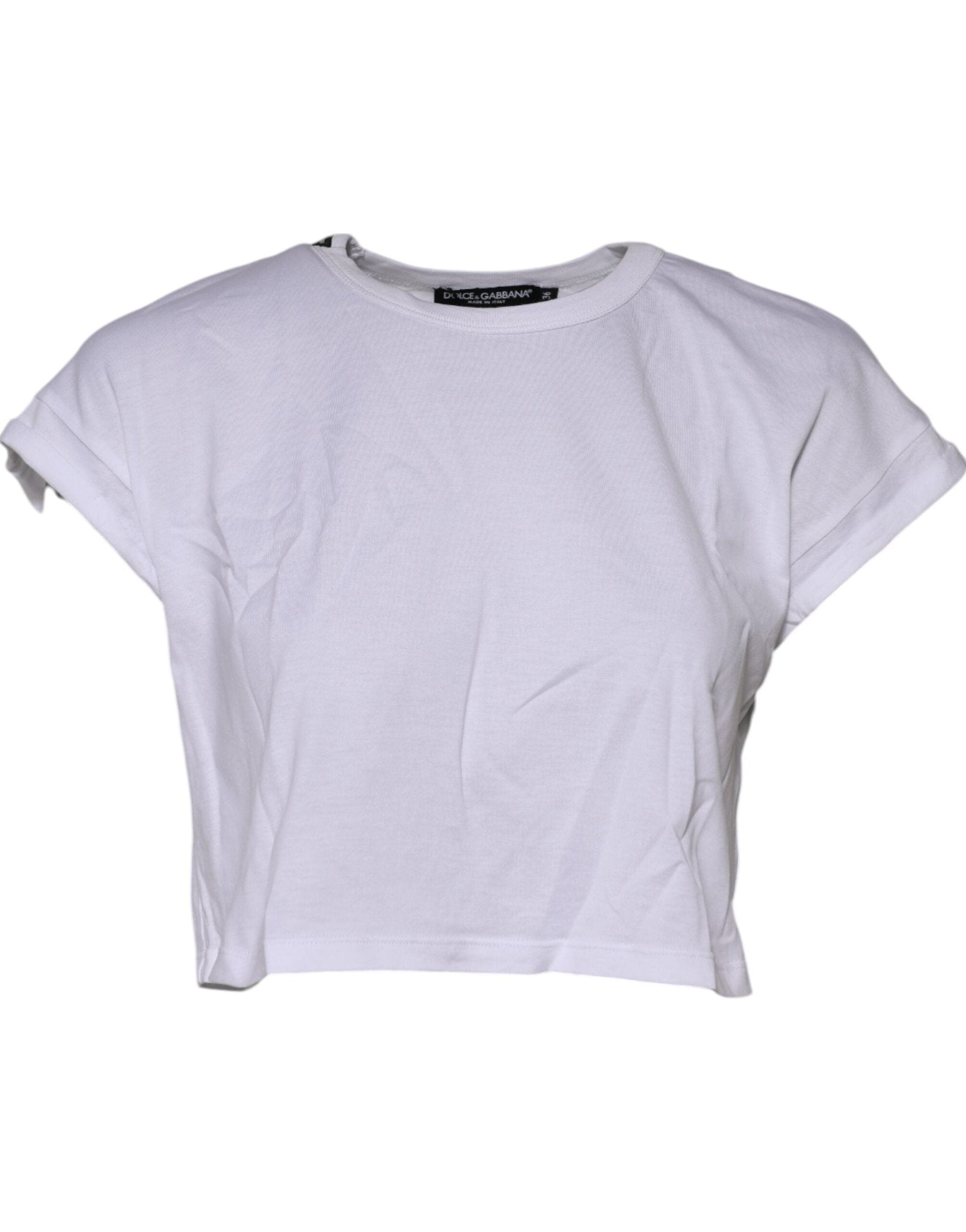 Dolce & Gabbana White Cotton Crew Neck Cropped Top T-shirt – IT36|XXS par Dolce & Gabbana | Disponible sur Sandy Store ByNet