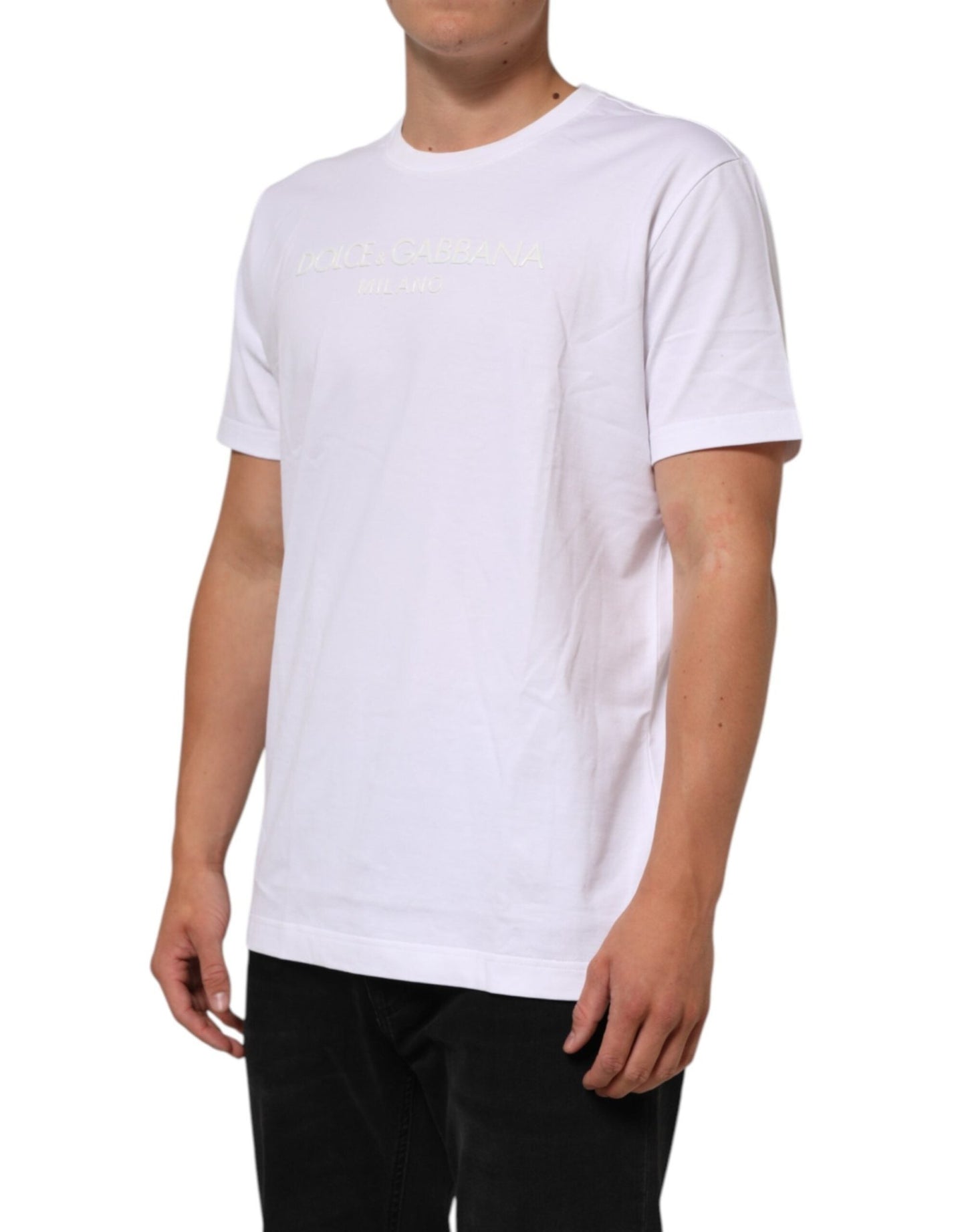 Dolce & Gabbana White Cotton Crew Neck Short Sleeves T-shirt – IT54 | XL par Dolce & Gabbana | Disponible sur Sandy Store ByNet