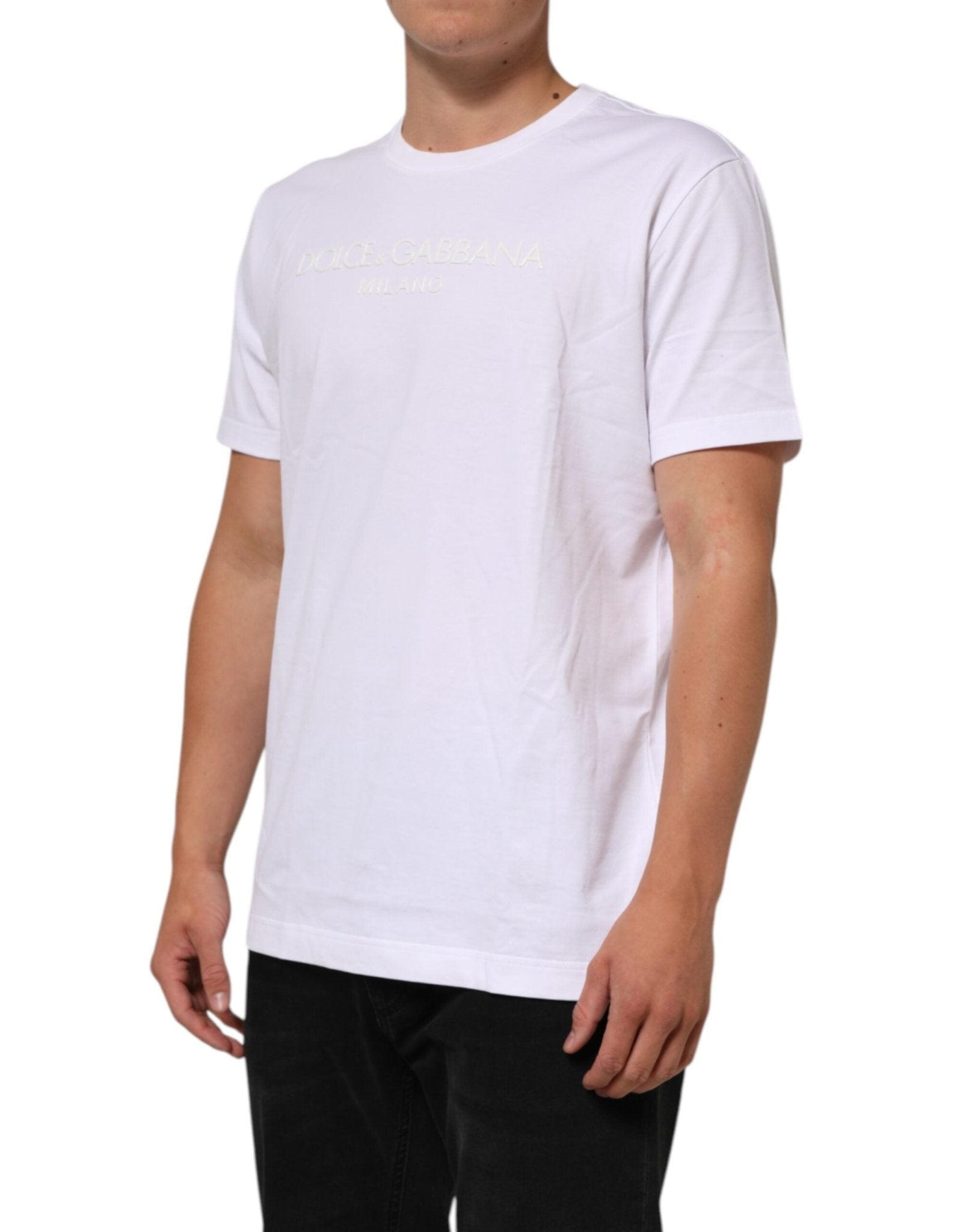 Dolce & Gabbana White Cotton Crew Neck Short Sleeves T-shirt – IT54 | XL par Dolce & Gabbana | Disponible sur Sandy Store ByNet