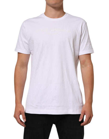 Dolce & Gabbana White Cotton Crew Neck Short Sleeves T-shirt – IT54 | XL par Dolce & Gabbana | Disponible sur Sandy Store ByNet