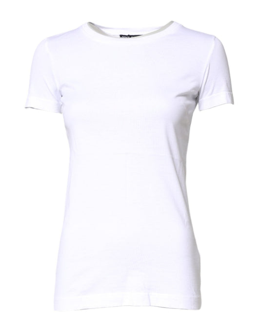 Dolce & Gabbana White Cotton Crew Neck Short Sleeves T-shirt - Sandy Store ByNet