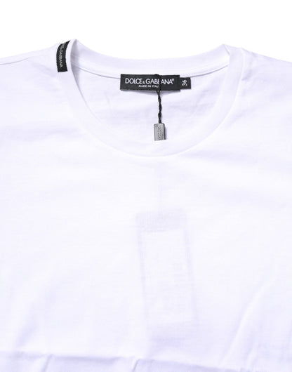 Dolce & Gabbana White Cotton Crew Neck Short Sleeves T-shirt - Sandy Store ByNet
