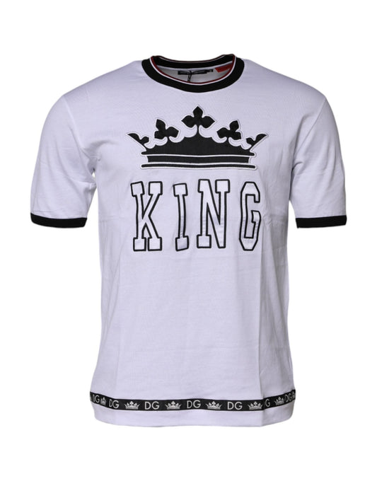 Dolce & Gabbana White Cotton Crown King Embroidery T-shirt – IT44 | XS par Dolce & Gabbana | Disponible sur Sandy Store ByNet
