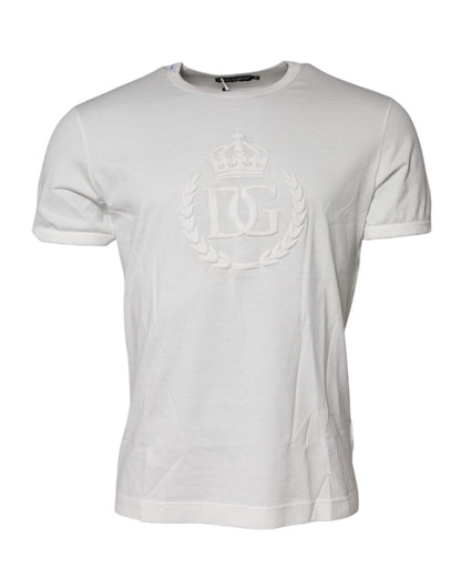 Dolce & Gabbana White Cotton DG Crown Embossed T-shirt – IT48 | M par Dolce & Gabbana | Disponible sur Sandy Store ByNet