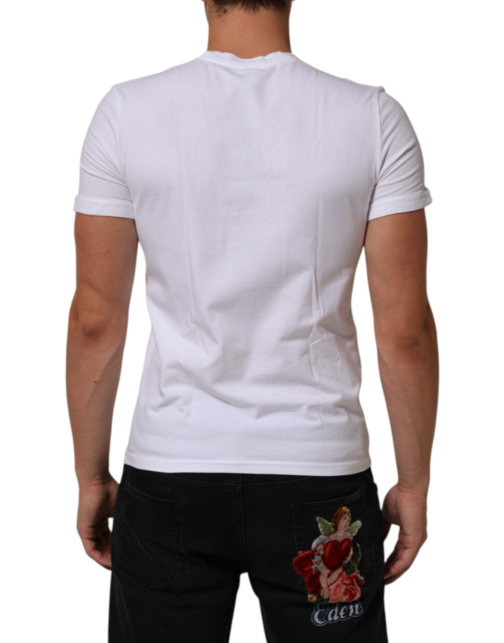Dolce & Gabbana White Cotton DG Italia Round Neck Men T-shirt – IT4 | S par Dolce & Gabbana | Disponible sur Sandy Store ByNet