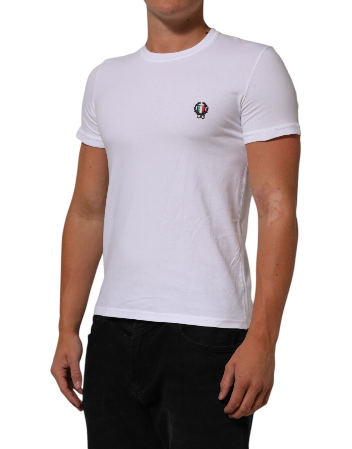 Dolce & Gabbana White Cotton DG Italia Round Neck Men T-shirt – IT4 | S par Dolce & Gabbana | Disponible sur Sandy Store ByNet