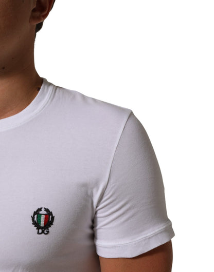 Dolce & Gabbana White Cotton DG Italia Round Neck Men T-shirt – IT4 | S par Dolce & Gabbana | Disponible sur Sandy Store ByNet