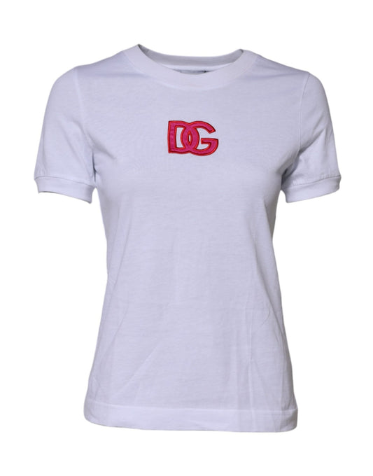 Dolce & Gabbana White Cotton DG Logo Embroidery Top T-shirt – IT38 | XS par Dolce & Gabbana | Disponible sur Sandy Store ByNet
