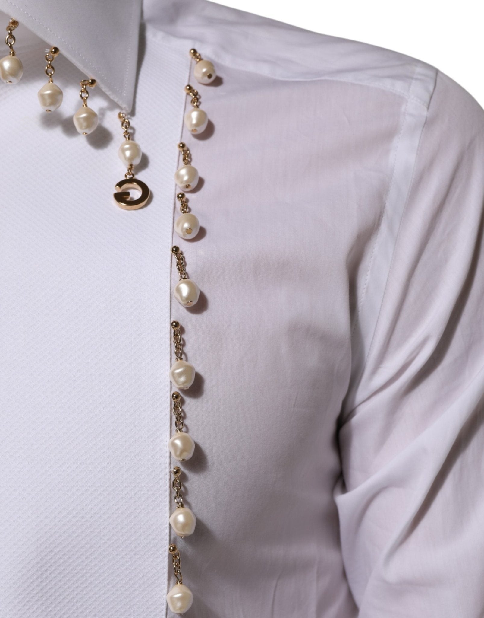 Dolce & Gabbana White Cotton DG Logo Pearl GOLD Formal Shirt – IT39 | S par Dolce & Gabbana | Disponible sur Sandy Store ByNet