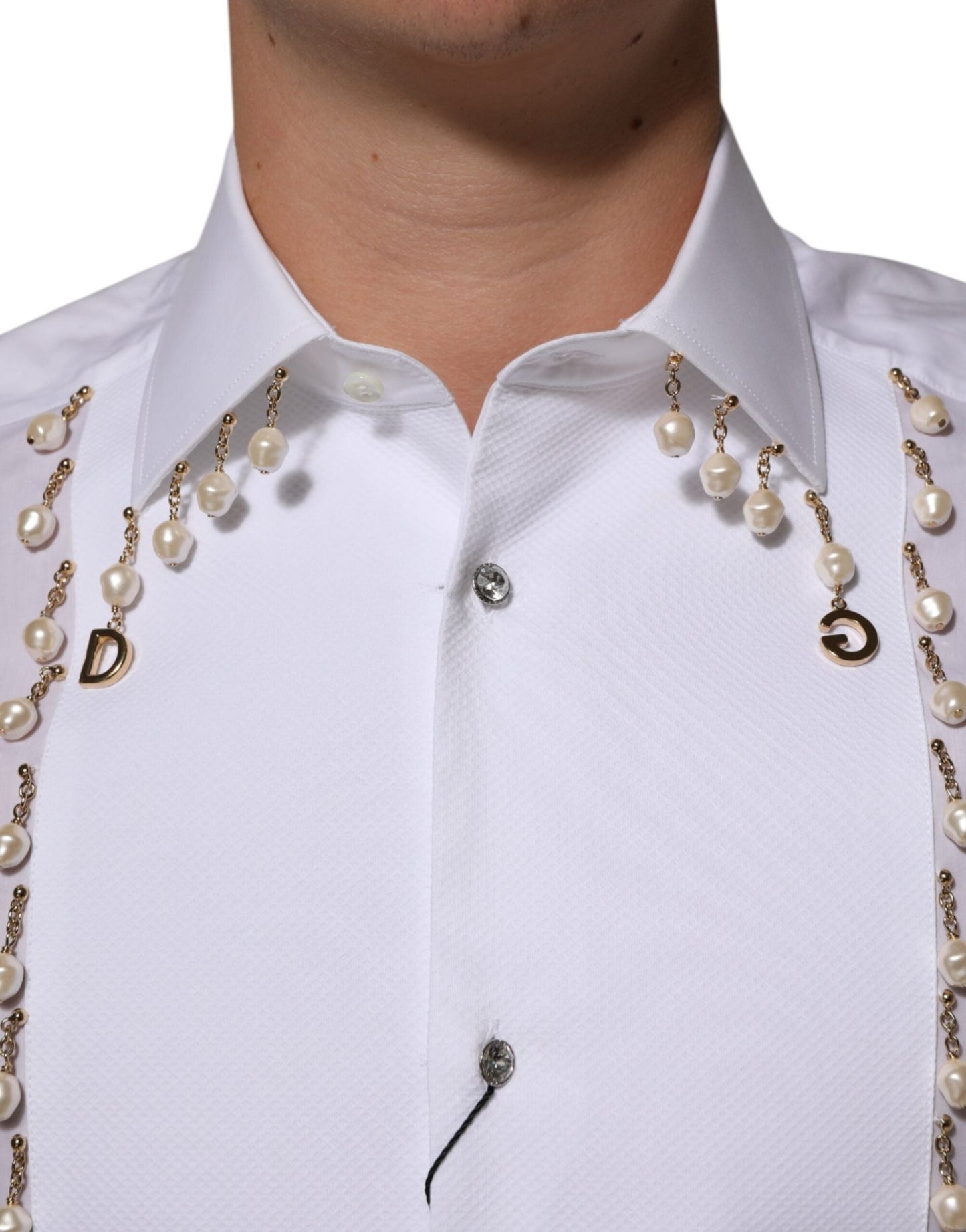 Dolce & Gabbana White Cotton DG Logo Pearl GOLD Formal Shirt – IT39 | S par Dolce & Gabbana | Disponible sur Sandy Store ByNet