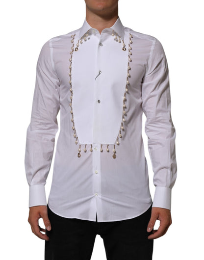 Dolce & Gabbana White Cotton DG Logo Pearl GOLD Formal Shirt – IT39 | S par Dolce & Gabbana | Disponible sur Sandy Store ByNet