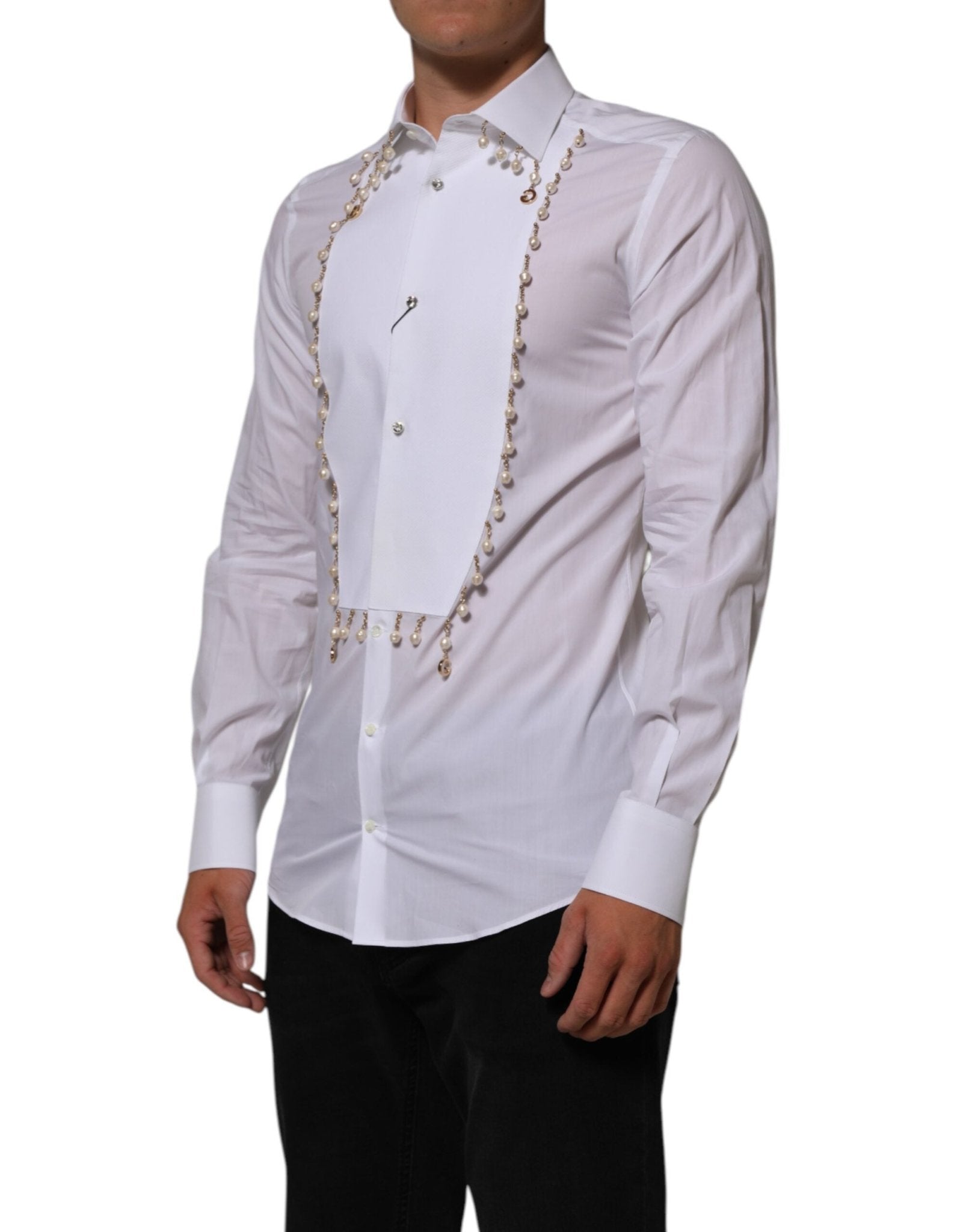 Dolce & Gabbana White Cotton DG Logo Pearl GOLD Formal Shirt – IT39 | S par Dolce & Gabbana | Disponible sur Sandy Store ByNet
