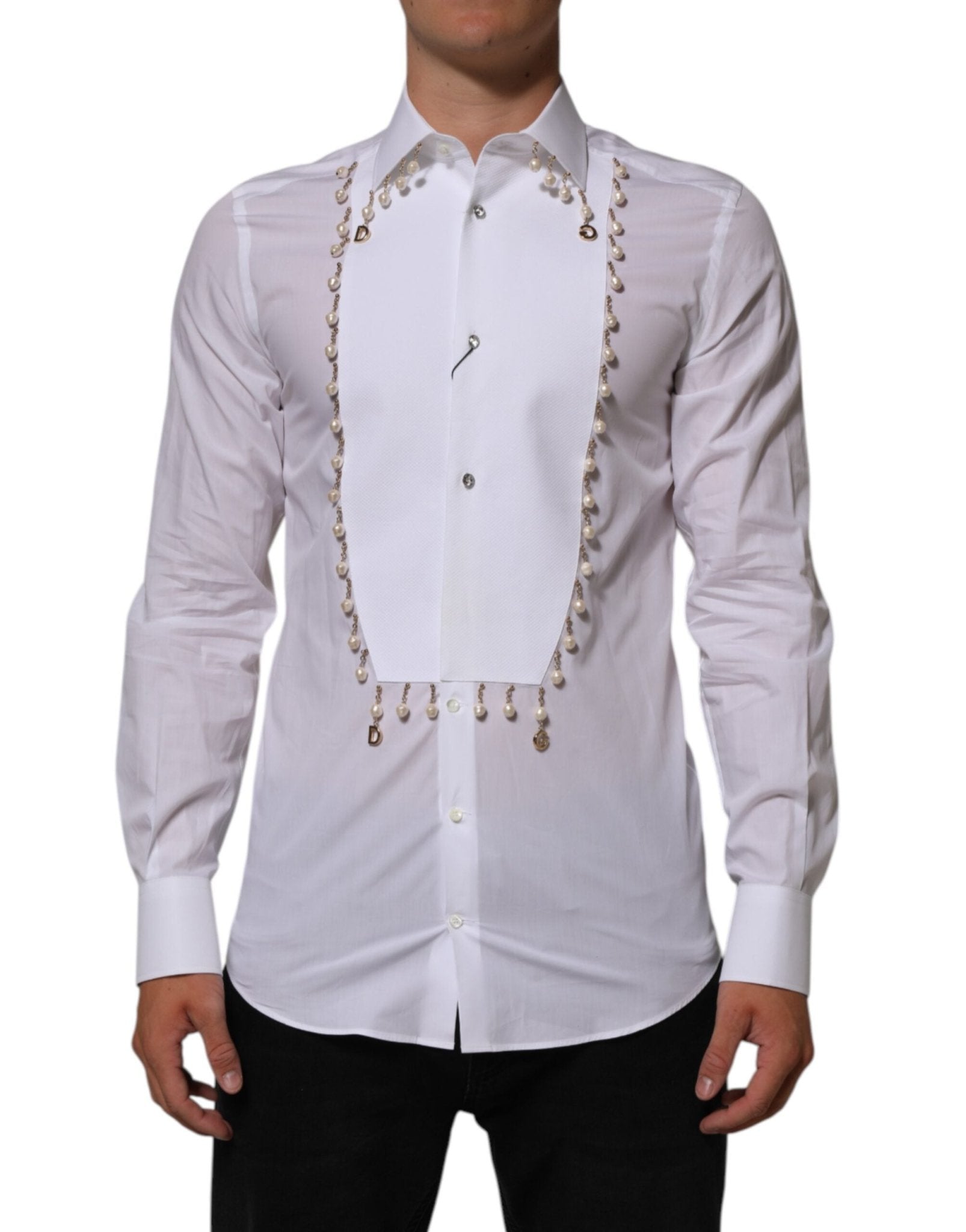 Dolce & Gabbana White Cotton DG Logo Pearl GOLD Formal Shirt – IT39 | S par Dolce & Gabbana | Disponible sur Sandy Store ByNet